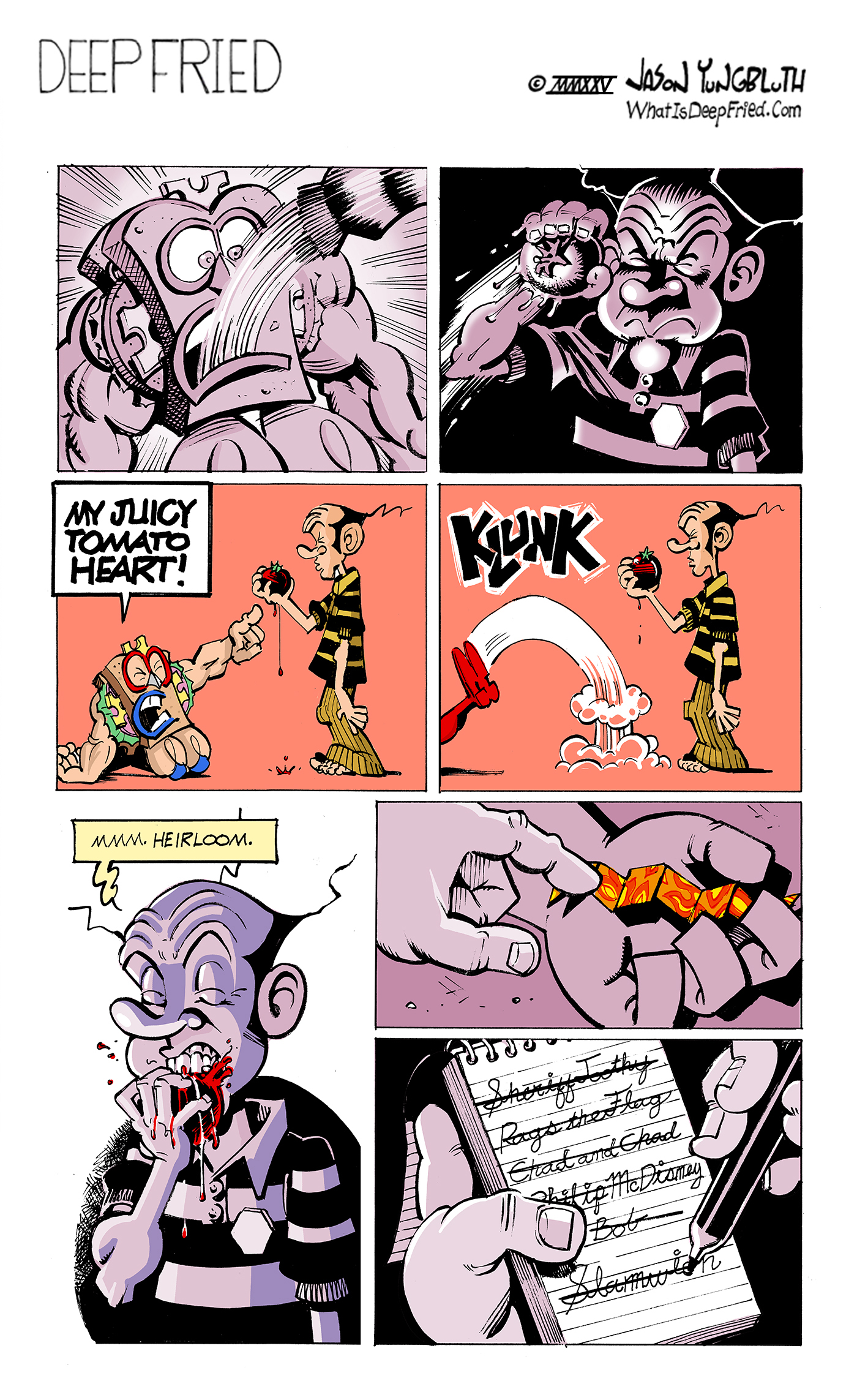 "I'VE SEEN THINGS YOU EATERS WOULDN'T BELIEVE! KETTLE CHIPS ON SALE AT PIGGLY WIGGLY! SEA WEED SNACKS GLITTERING ON CERAMIC PLATES! ALL THESE MORSELS WILL BE LOST IN TIME... LIKE MUSTARD IN RAIN!"